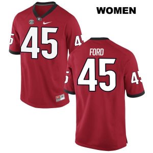 Women's Georgia Bulldogs NCAA #45 Luke Ford Nike Stitched Red Authentic College Football Jersey HHT8054JX